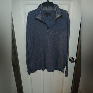 Jos A Bank Reserve Mens 1/4 Zip Sweater XL Blue Pullover w/Brown Elbow Patches